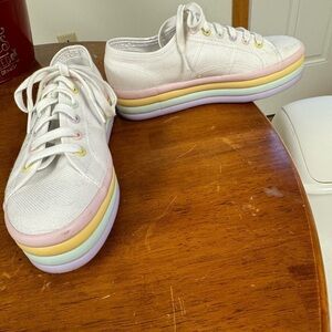 SUPERGA white platform sneakers rainbow 3in heel size EU 39 =US 8-9 pride